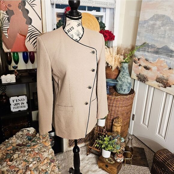 New VTG Beige KASPER 100% Wool  Statement Blazer. - Picture 9 of 15